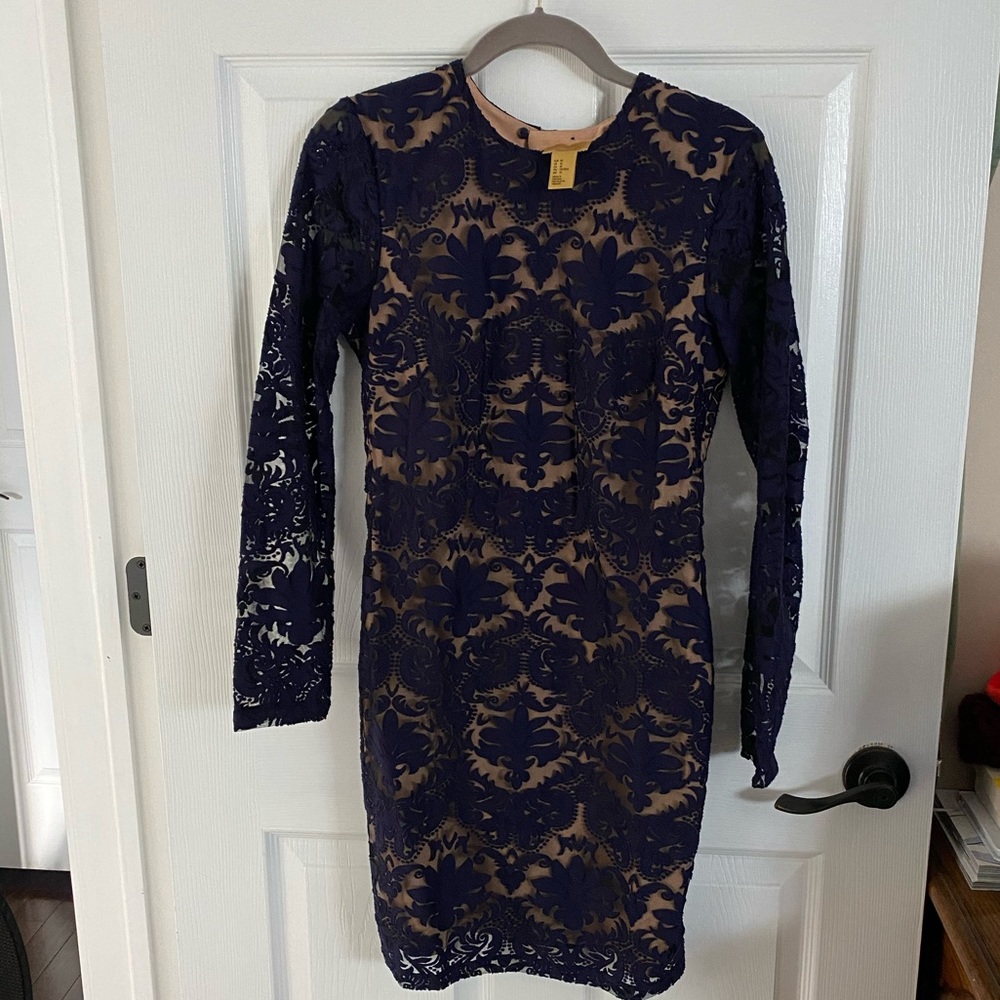 Navy blue long sleeve lace dress